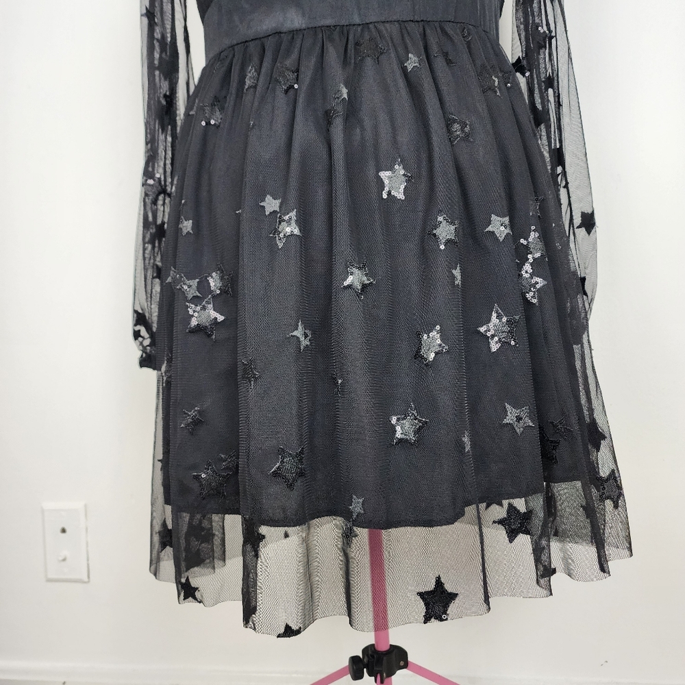 Black Sequin Lace Fairy Tulle Dress Goth Victorian Renaissance Fit Flare Party - Picture 13 of 16